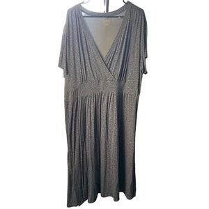 LL Bean Blue Floral Surplice Empire Waist Midi Dress 3X REG 506811